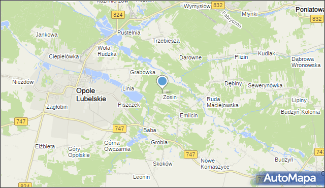 mapa Zosin, Zosin gmina Opole Lubelskie na mapie Targeo